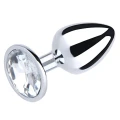 Butt Plug Srebrny z Białym Diamentem, 7cm długości, 2,8cm szerokości, bez niklu