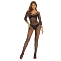 Bodystocking SOFTLINE COLLECTION - Czarny, Romby, Długi Rękaw, One Size