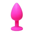 Korek analny medium – Różowy, silikonowy z białym kryształem, 8 cm długości
