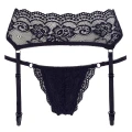 Stringi i pas do pończoch COTTELLI LINGERIE - koronkowe, czarne, M, zmysłowe, eleganckie