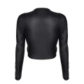 Bluzka ekoskórzana DEMONIQ, czarna, efektowny dekolt, długie rękawy, regulowany fason