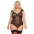 Body SOFTLINE COLLECTION - czarne, zmysłowe, 3XL z ozdobnymi rozcięciami