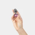 Korek analny metalowy Pink Heart S, 2,8 cm, zwężana końcówka, aluminiowy, fuksja
