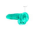 Dildo REALROCK CRYSTAL CLEAR 21 cm, realistyczne jądra, przyssawka, bez ftalanów