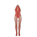Bodystocking LE DESIRE z koronki i siateczki, XL-4XL, halter dekolt, otwarty krok