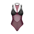 Body OBSESSIVE Parisel, transparentne, z chokerem, czarno-bordowe, 2XL/3XL