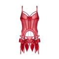 Komplet gorset i stringi OBSESSIVE, transparentny, z fiszbinami i otwartym krokiem 2XL/3XL