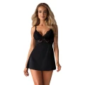Babydoll OBSESSIVE czarny, S/M, regulowane ramiączka, koronkowe detale