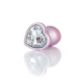 Korek analny ze stali nierdzewnej, Pearl Pink Heart, gładki, 7 cm długości, diament