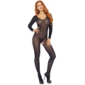 Bodystocking Długi Rękaw Black - 100% Poliamid, Przezroczysty, Elastyczny