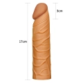 Rękaw penisa Pleasure X, przedłużający o 1 cal, realistyczny, brązowy, TPE