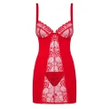 Koszulka nocna OBSESSIVE Heartina - czerwona, koronka, regulowane szelki, stringi w zestawie