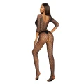 Bodystocking SOFTLINE COLLECTION - Czarny, Romby, Długi Rękaw, One Size
