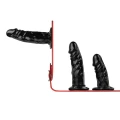 Dildo potrójny z wibracjami - Pas strap-on Fetish Collection, regulowane paski, trwały materiał