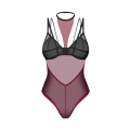 Body OBSESSIVE Parisel, transparentne, z chokerem, czarno-bordowe, 2XL/3XL