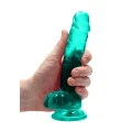 Dildo REALROCK CRYSTAL CLEAR 19 cm, z realistycznymi jądrami, wodoodporny, bez ftalanów