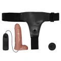 Dildo z pasem BAILE BW-022064Z, 6.2'', Żyłkowany, Wibracja, Jasnobrązowy