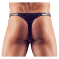 Stringi męskie 2XL z ekoskóry, 98% poliester, elastyczny otwór, błyszczący efekt