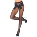 Crotchless pantyhose z węzłem - czarne, eleganckie, luksusowe wykończenie
