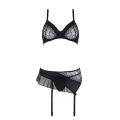 Zestaw koronkowy Casmir - biustonosz, pas do pończoch, stringi, satyna, S/M