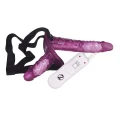 Dildo podwójne z wibracjami, PVC, 10-18 cm, elastyczny pasek, oddzielne sterowanie