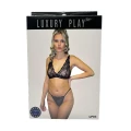 Zestaw bielizny - Luxury Play - Biustonosz i stringi, mały rozmiar, czarny, elastyczny