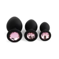 Korek analny – Zestaw Jewellery Silicone PLUG Black, silikon, 3 rozmiary, kryształ rose