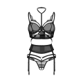 Bielizna otwarta OBSESSIVE Premisis Black – 3 części, fiszbiny, choker regulowany