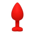 Korek analny medium z silikonu czerwony z białym kryształem, 3,3 cm szerokości