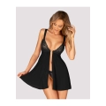 Babydoll OBSESSIVE – babydoll czarne, koronka, ozdobny metalowy łącznik serce