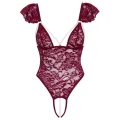 Body String Koronkowe COTTELLI LINGERIE - Bordowe, Regulowane Ramiączka, Perłowe Detale