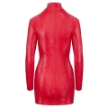 Sukienka COTTELLI PARTY - Krótka, Obcisła, Czerwona Skóra Węża, Długie Rękawy