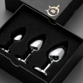 Plug anal z biżuterią Silver Heart – zestaw 3 rozmiary, stal nierdzewna, kryształy