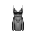 Babydoll Chemeris OBSESSIVE, regulowane ramiączka, koronkowe zdobienia, czarny