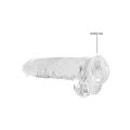 Dildo REALROCK Crystal Clear 23 cm, realistyczne jądra, mocna przyssawka, wodoodporne