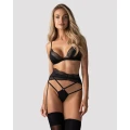 Bielizna koronkowa OBSESSIVE Lobellis, komplet 3-częściowy, regulowane ramiączka, czarny, XS/S