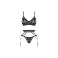 Komplet bielizny OBSESSIVE Euridia, biustonosz z fiszbinami, pas do pończoch, stringi, XL/2XL