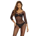 Bodystocking SOFTLINE COLLECTION - Czarny, Romby, Długi Rękaw, One Size