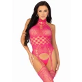 Bodystocking z koronką High Neck, różowy, elastyczny materiał, rozmiar uniwersalny