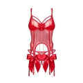 Komplet gorset i stringi OBSESSIVE, transparentny, z fiszbinami i otwartym krokiem 2XL/3XL