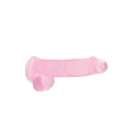 Dildo REALROCK z realistycznymi jądrami, długość 17 cm, przezroczyste wykończenie