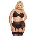 Komplet bielizny erotycznej SOFTLINE COLLECTION – Dolores, czarny, koronkowe zdobienia, XL