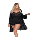 Szlafrok LAURA PLUS SIZE ANAIS | elegancka satyna, długie rękawy, haftka
