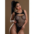 Bodysuit wysokiej talii, luksusowy z łańcuszkiem, siateczka i wetlook, czarny