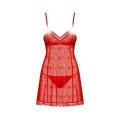 Babydoll i stringi OBSESSIVE, regulowane ramiączka, czerwona koronka, błyszcząca ozdoba