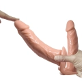Dildo podwójne BAILE, 7.1''+5.9'', regulowana uprząż, tekstura prążkowana