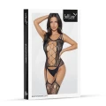 Bodystocking SOFTLINE COLLECTION - Czarne, elastyczne, wzór z dekoltem i sznurowaniem