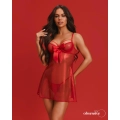 Komplet babydoll OBSESSIVE, transparentny, fiszbiny, stringi, rozmiar 2XL/3XL