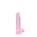 Dildo REALROCK z realistycznymi jądrami, długość 17 cm, przezroczyste wykończenie