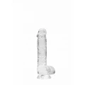 Dildo REALROCK CRYSTAL CLEAR 17 cm z realistycznymi jądrami, przyssawka, wodoodporny